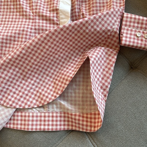 Sara Battaglia Long Sleeve Ruffle Blouse button down top new gingham pink white - Picture 5 of 9